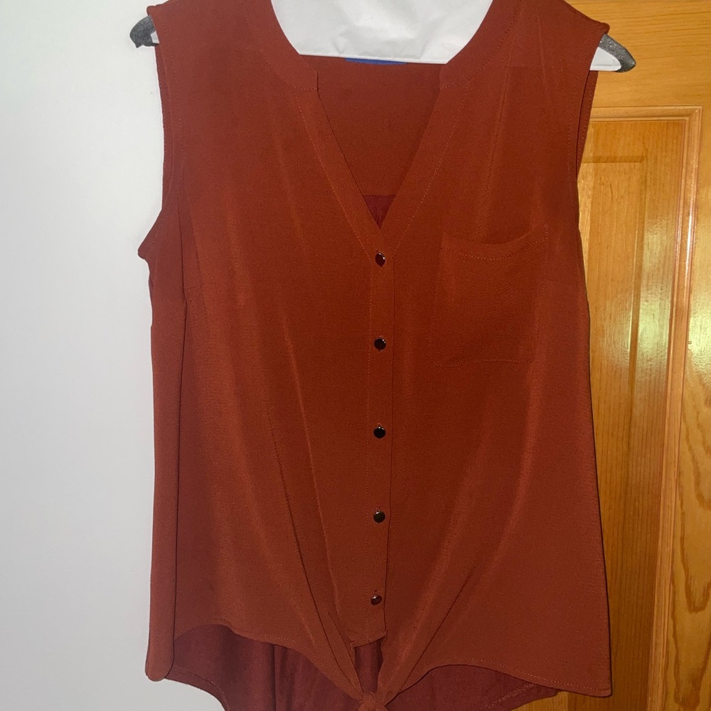 Apt. 9 Sleeveless Orange Brown Buttoned Tie Front Blouse